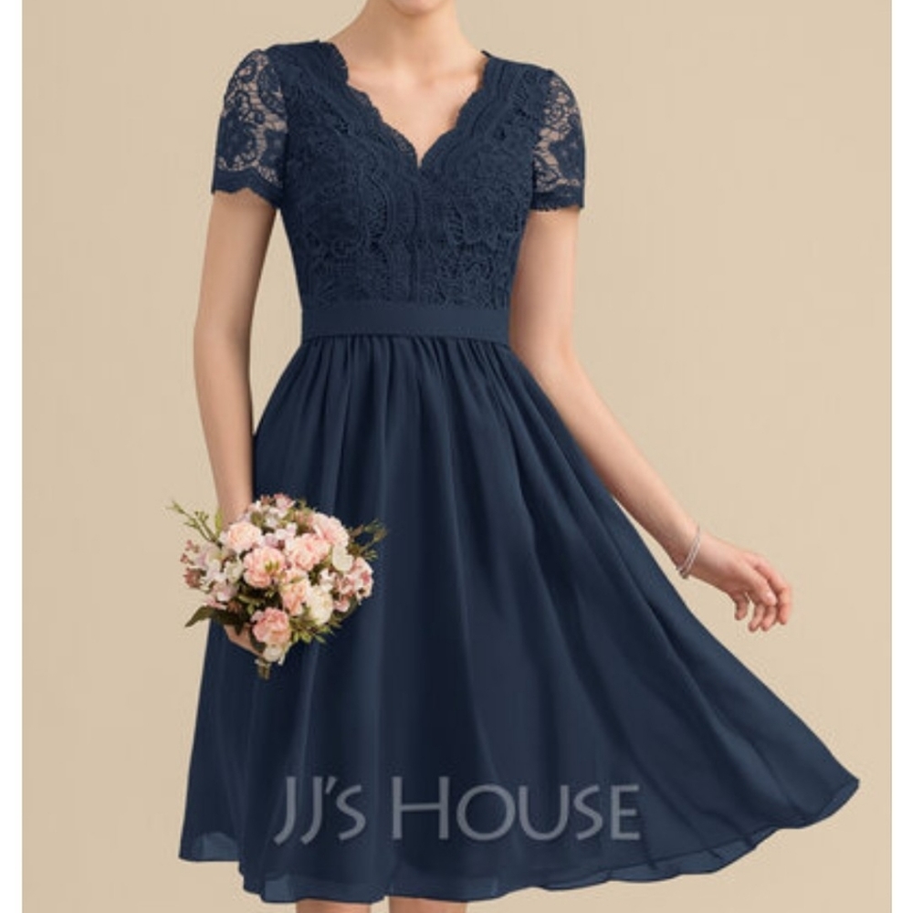 JJs House A-Line V-Neck Lace knee length dress